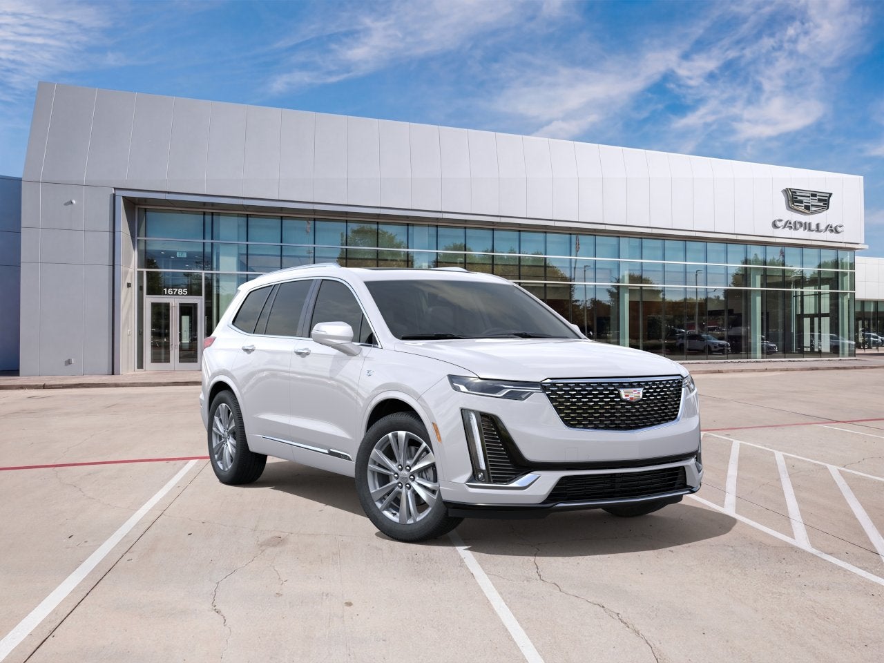 2025 Cadillac XT6 Premium Luxury in Crystal White Tricoat — front three-quarter view