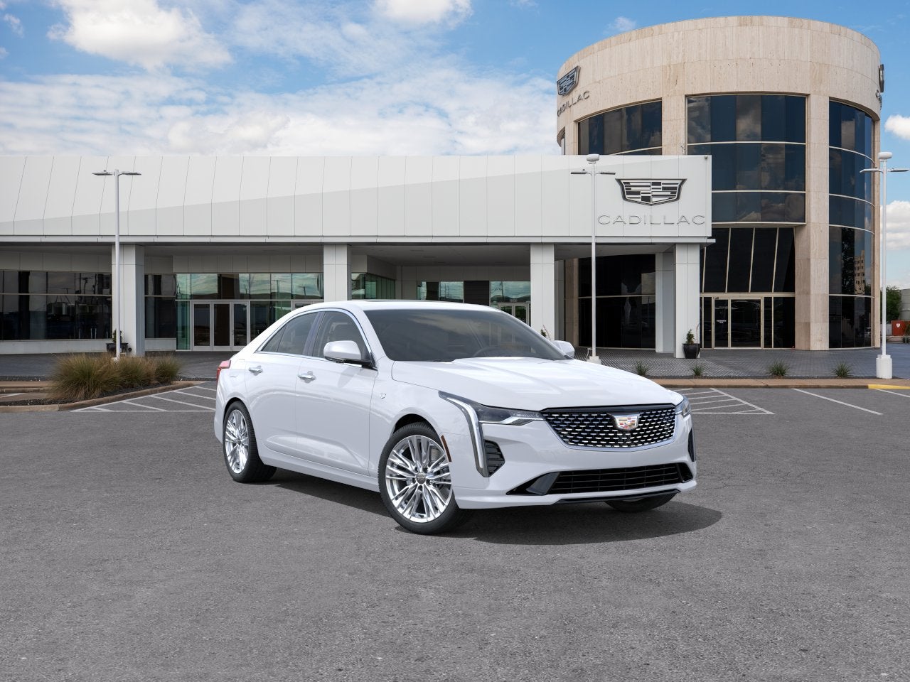 2026 Cadillac CT4 Premium Luxury in Vibrant White Tricoat — front three-quarter view
