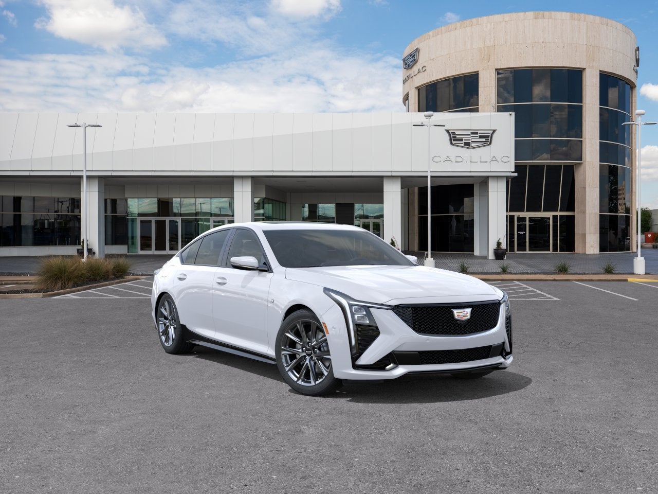 2026 Cadillac CT5 Sport in Summit White — front three-quarter view