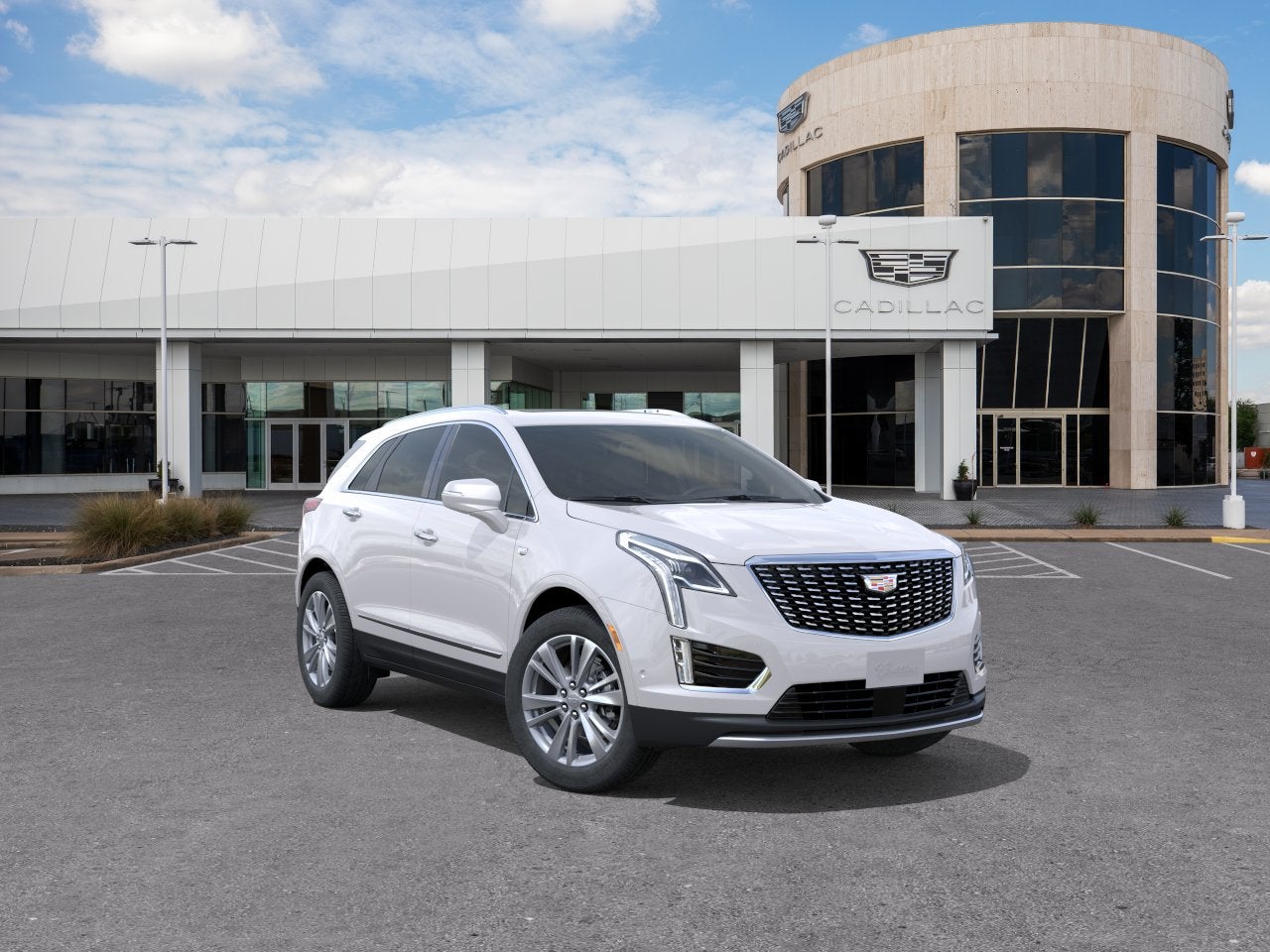 2026 Cadillac XT5 Premium Luxury in Crystal White Tricoat — front three-quarter view