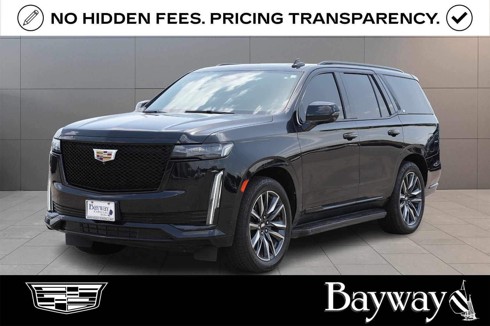 2021 Cadillac Escalade Sport in Black Raven — front three-quarter view