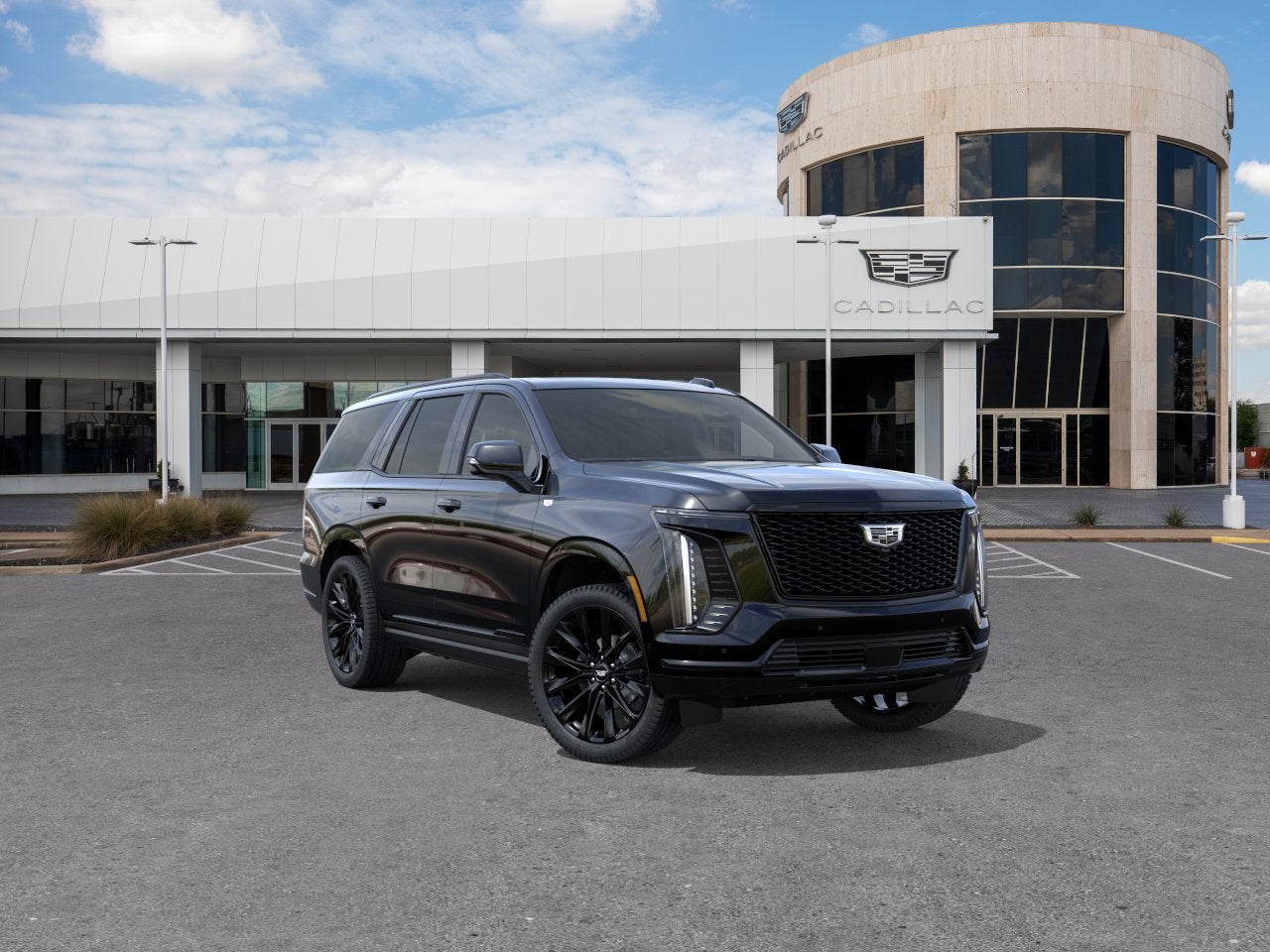 2026 Cadillac Escalade Platinum Sport in Black Raven — front three-quarter view