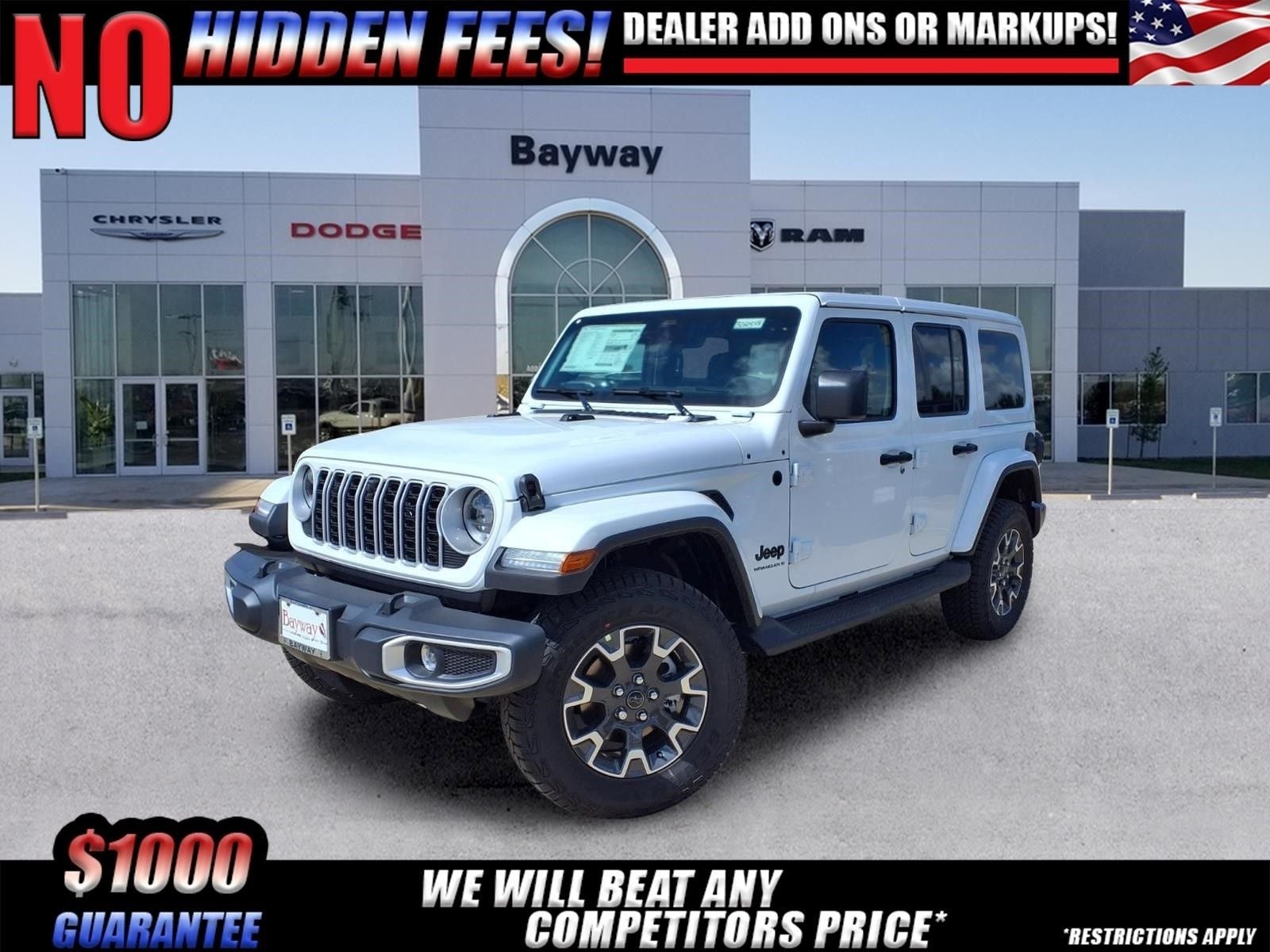 2026 Jeep Wrangler Sahara in Bright White Clear-Coat Exterior Paint — front three-quarter view