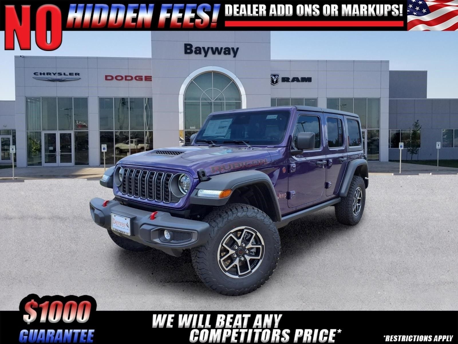 2026 Jeep Wrangler Rubicon in Reign Exterior Paint — front three-quarter view