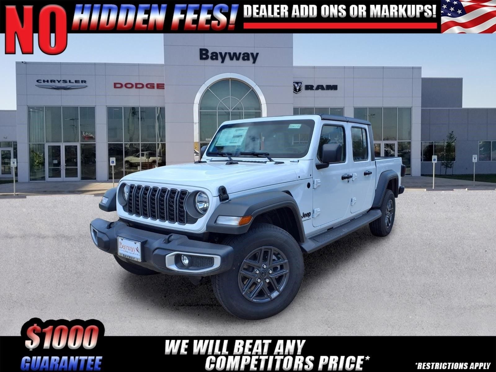 2026 Jeep Gladiator Sport in Bright White Clear-Coat Exterior Paint — front three-quarter view