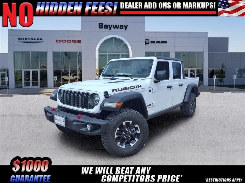 2026 Jeep Gladiator Rubicon in Bright White Clear-Coat Exterior Paint — front three-quarter view
