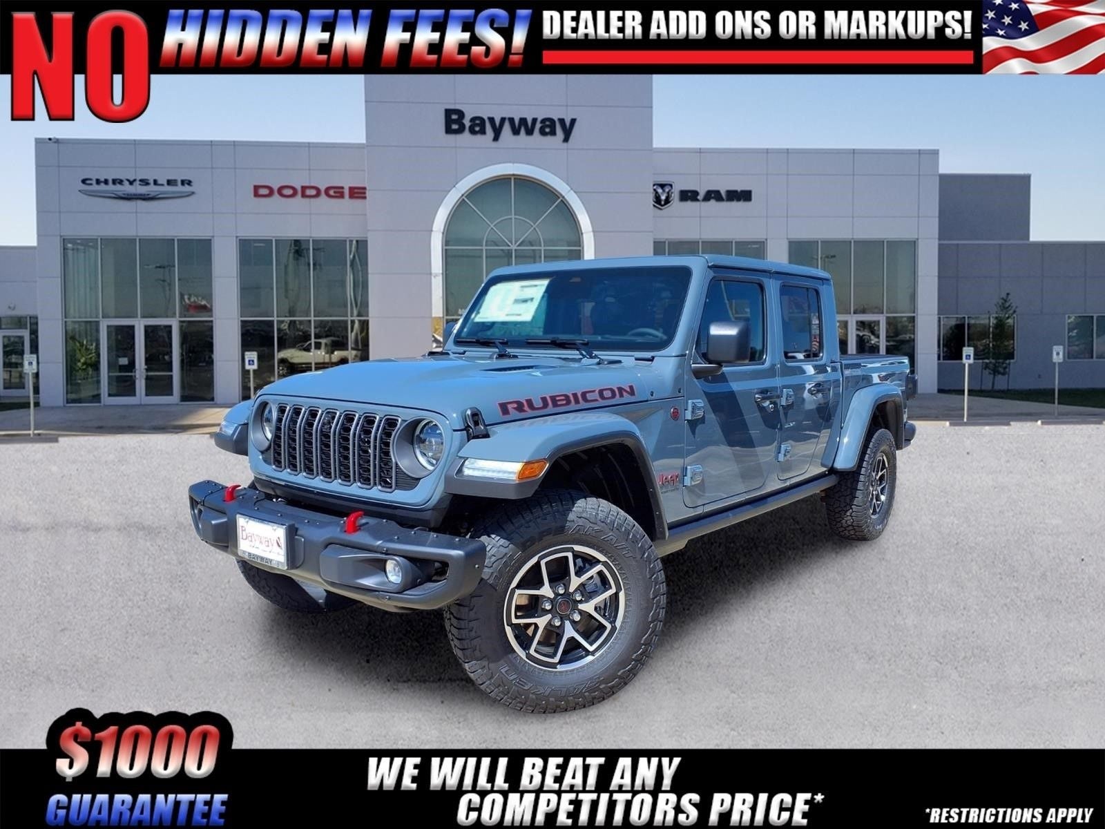2026 Jeep Gladiator Rubicon X in Anvil Clear-Coat Exterior Paint — front three-quarter view