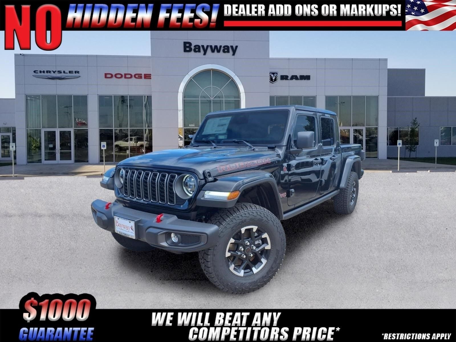 2026 Jeep Gladiator Rubicon in Black Clear-Coat Exterior Paint — front three-quarter view