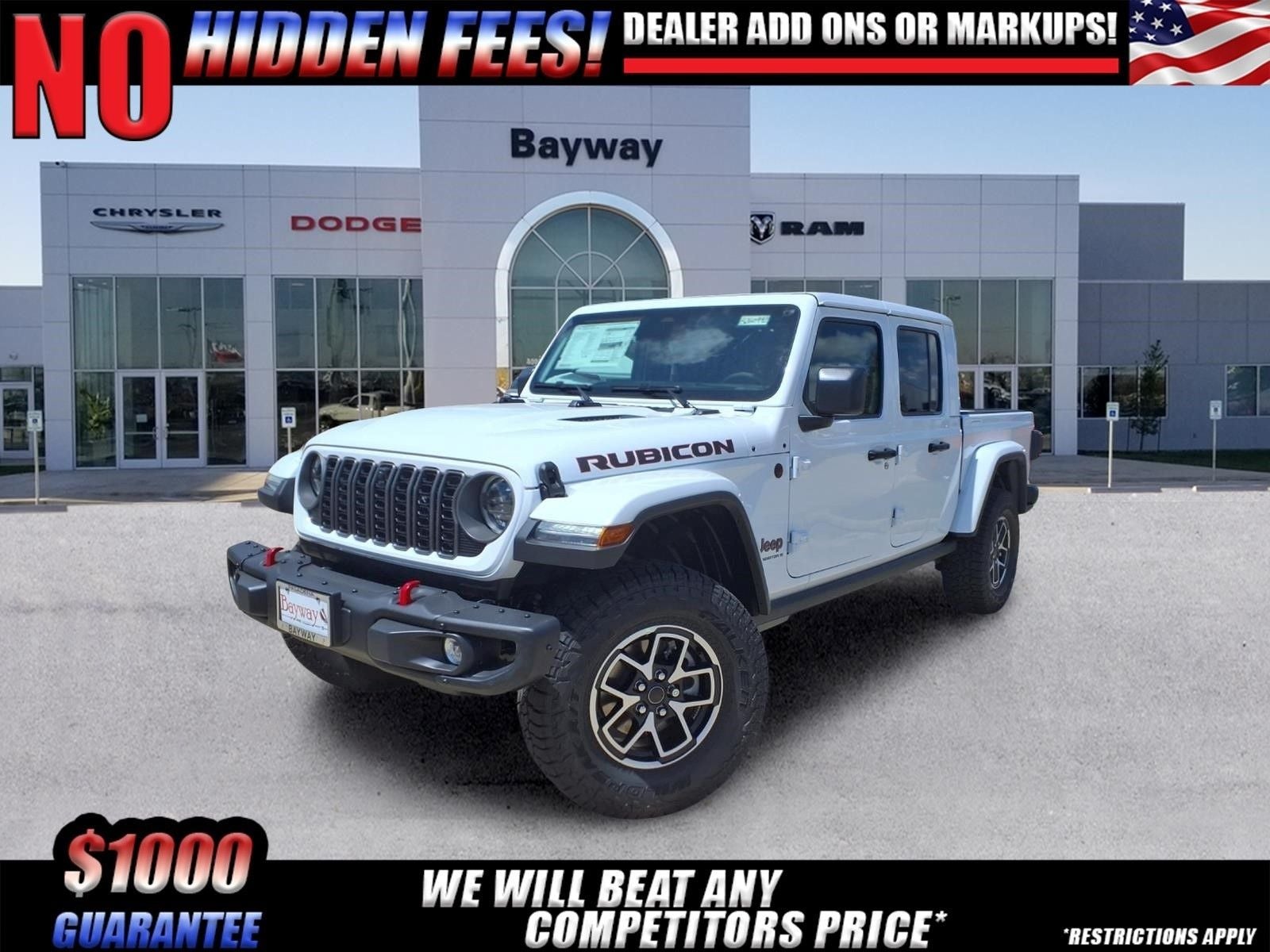 2026 Jeep Gladiator Rubicon X in Bright White Clear-Coat Exterior Paint — front three-quarter view