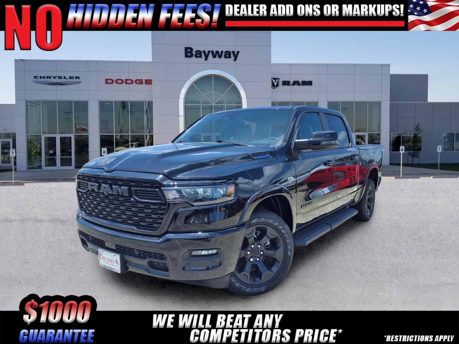 2026 RAM 1500 Big Horn/Lone Star in Diamond Black Crystal Pearl-Coat Exterior Paint — front three-quarter view