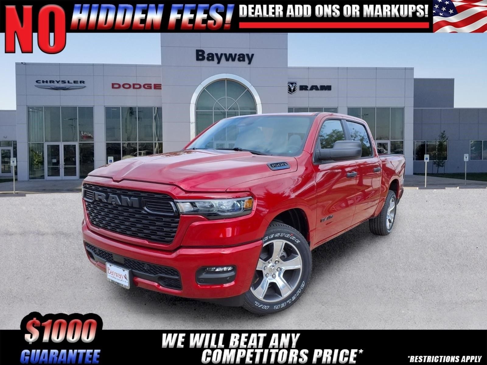 2026 RAM 1500 Express in Molten Red Pearl-Coat Exterior Paint — front three-quarter view