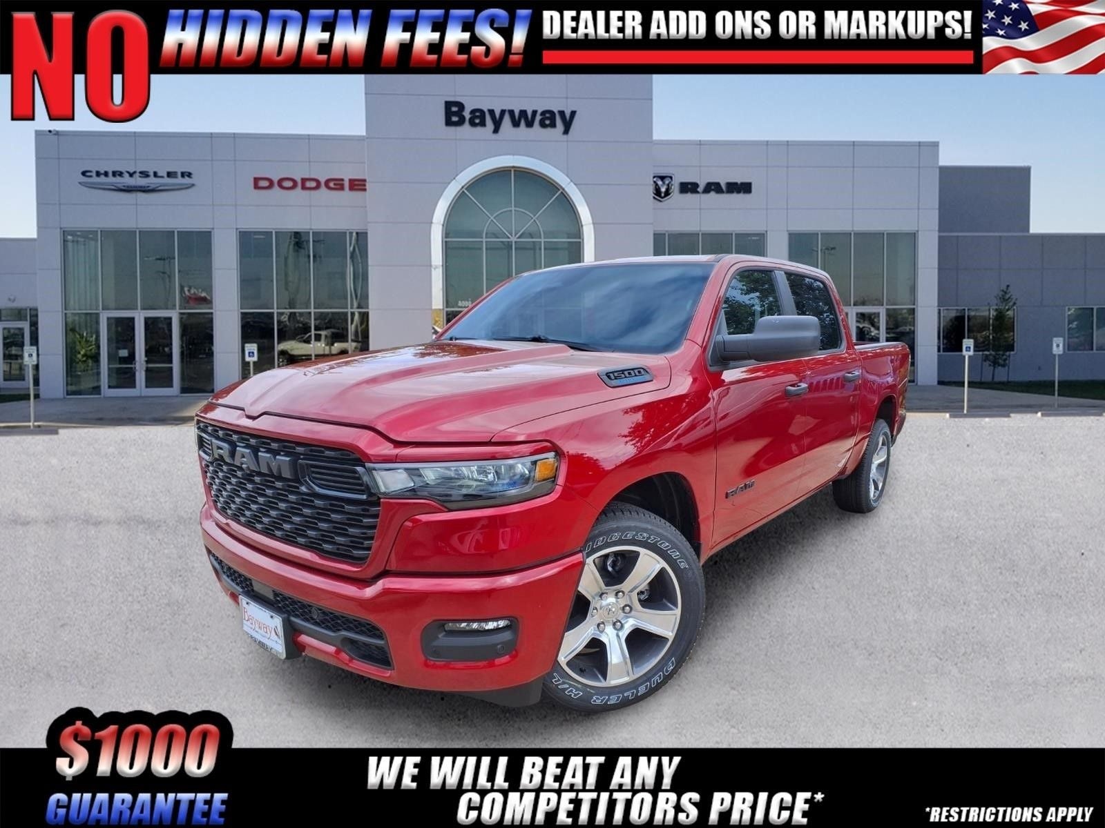 2026 RAM 1500 Express in Molten Red Pearl-Coat Exterior Paint — front three-quarter view