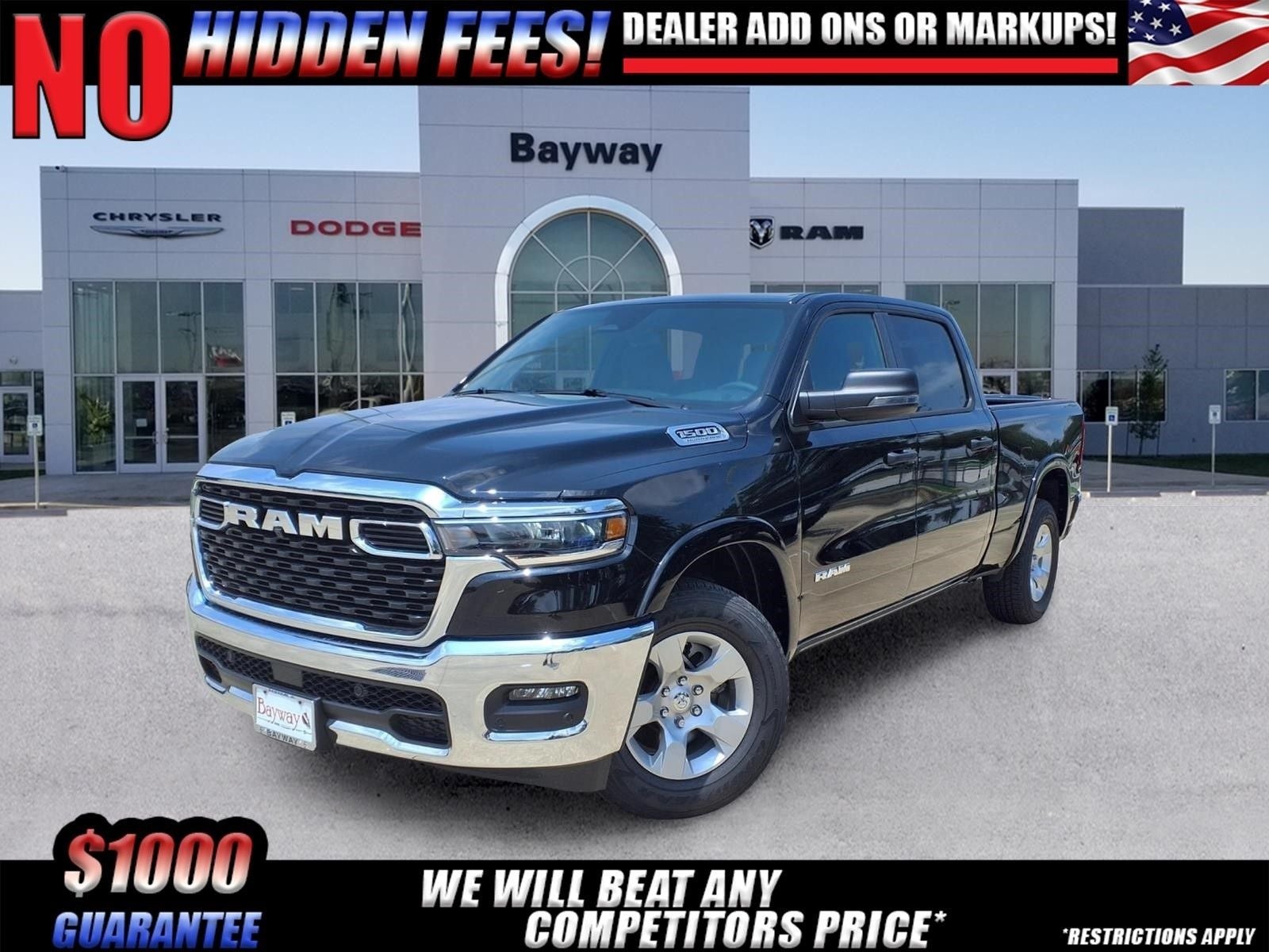 2026 RAM 1500 Big Horn/Lone Star in Diamond Black Crystal Pearl-Coat Exterior Paint — front three-quarter view