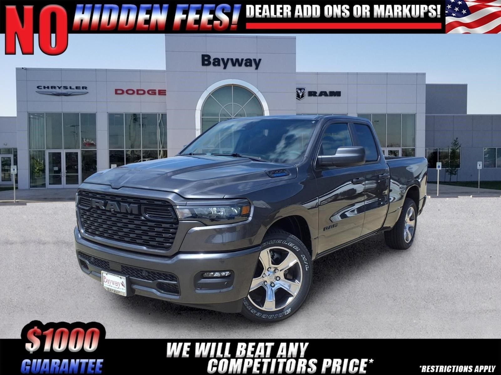 2026 RAM 1500 Express in Granite Crystal Metallic Clear-Coat Exterior Paint — front three-quarter view