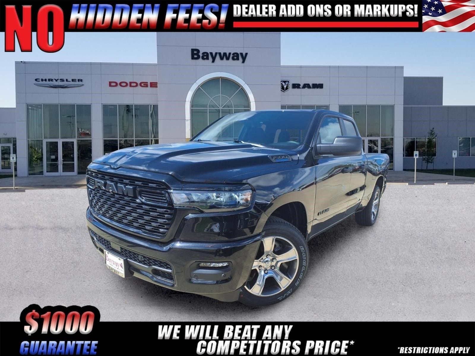2026 RAM 1500 Express in Diamond Black Crystal Pearl-Coat Exterior Paint — front three-quarter view