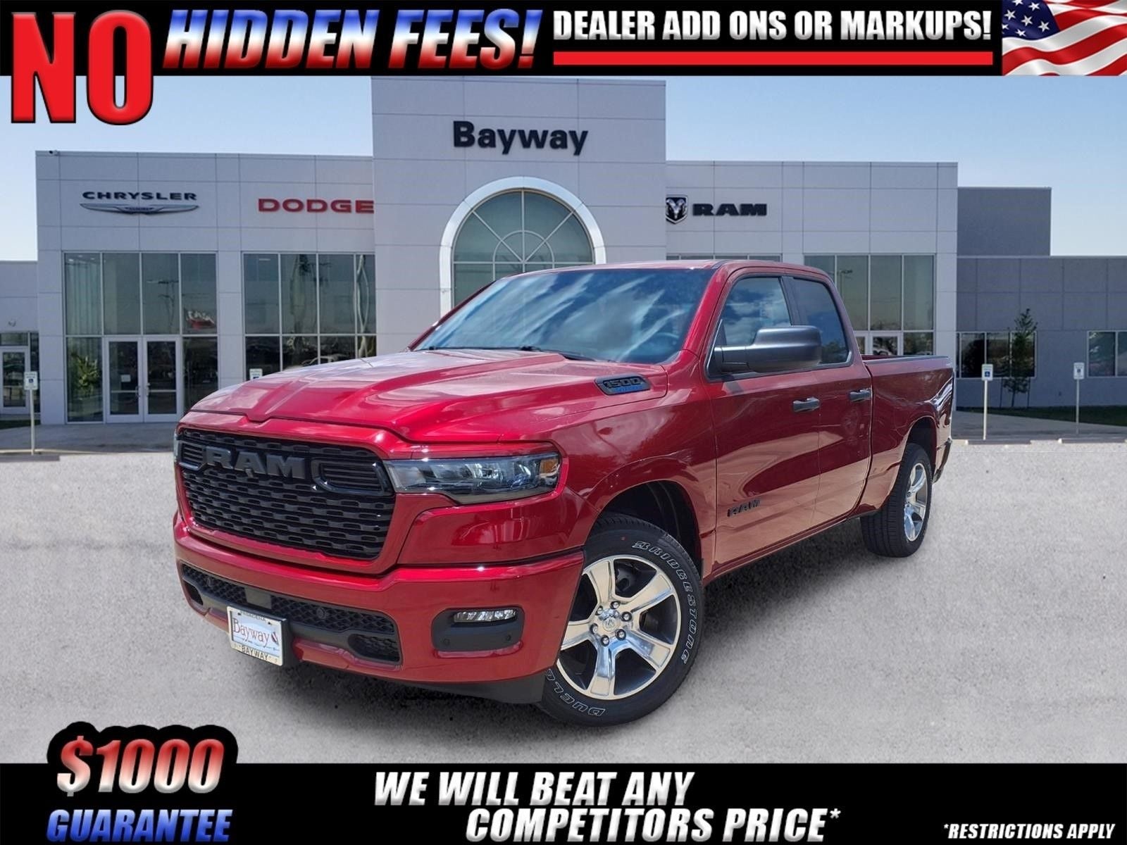 2026 RAM 1500 Express in Molten Red Pearl-Coat Exterior Paint — front three-quarter view