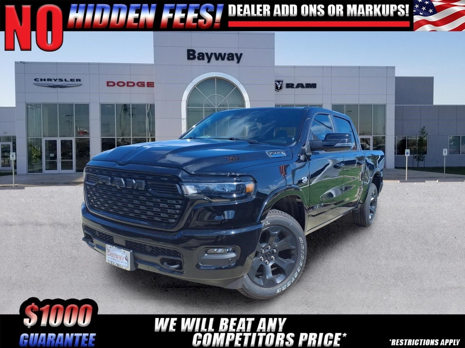2026 RAM 1500 Big Horn/Lone Star in Diamond Black Crystal Pearl-Coat Exterior Paint — front three-quarter view