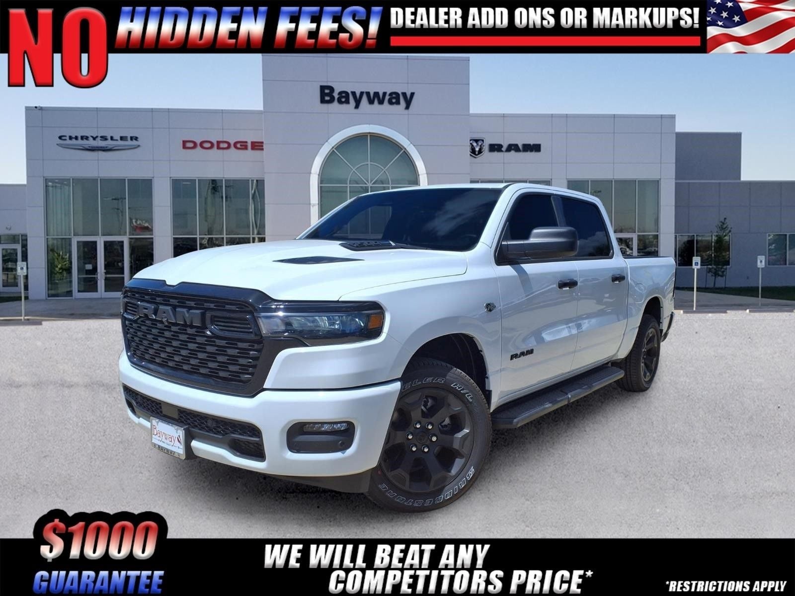 2026 RAM 1500 Express in Bright White Clear-Coat Exterior Paint — front three-quarter view