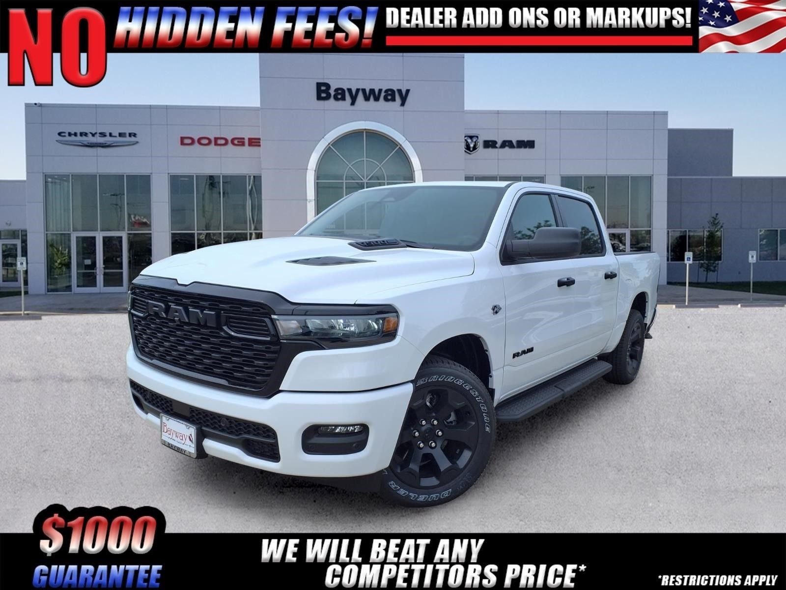 2026 RAM 1500 Express in Bright White Clear-Coat Exterior Paint — front three-quarter view