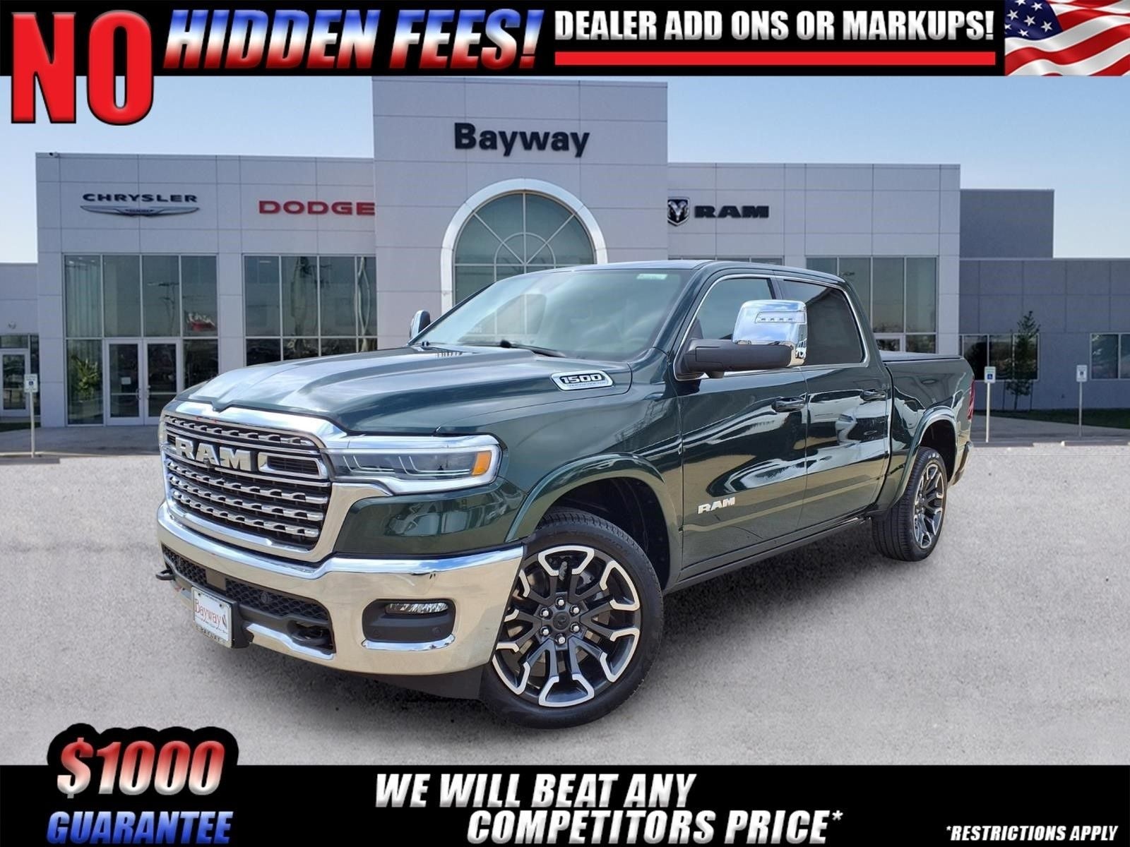 2026 RAM 1500 Limited in Serrano-Green Metallic Exterior Paint — front three-quarter view