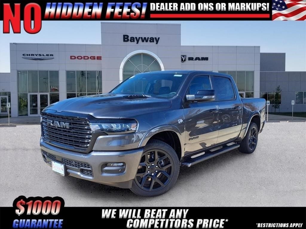 2026 RAM 1500 Laramie in Granite Crystal Metallic Clear-Coat Exterior Paint — front three-quarter view
