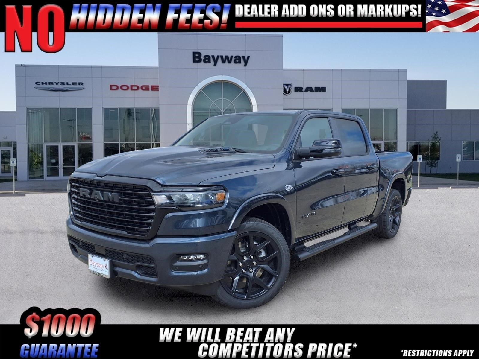 2026 RAM 1500 Laramie in Forged Blue Metallic Exterior Paint — front three-quarter view