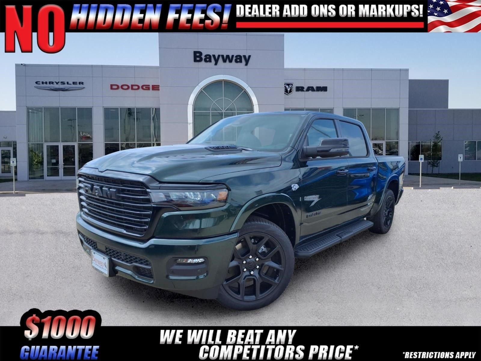 2026 RAM 1500 Laramie in Serrano-Green Metallic Exterior Paint — front three-quarter view