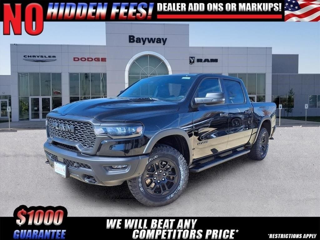 2026 RAM 1500 Rebel in Diamond Black Crystal Pearl-Coat Exterior Paint — front three-quarter view