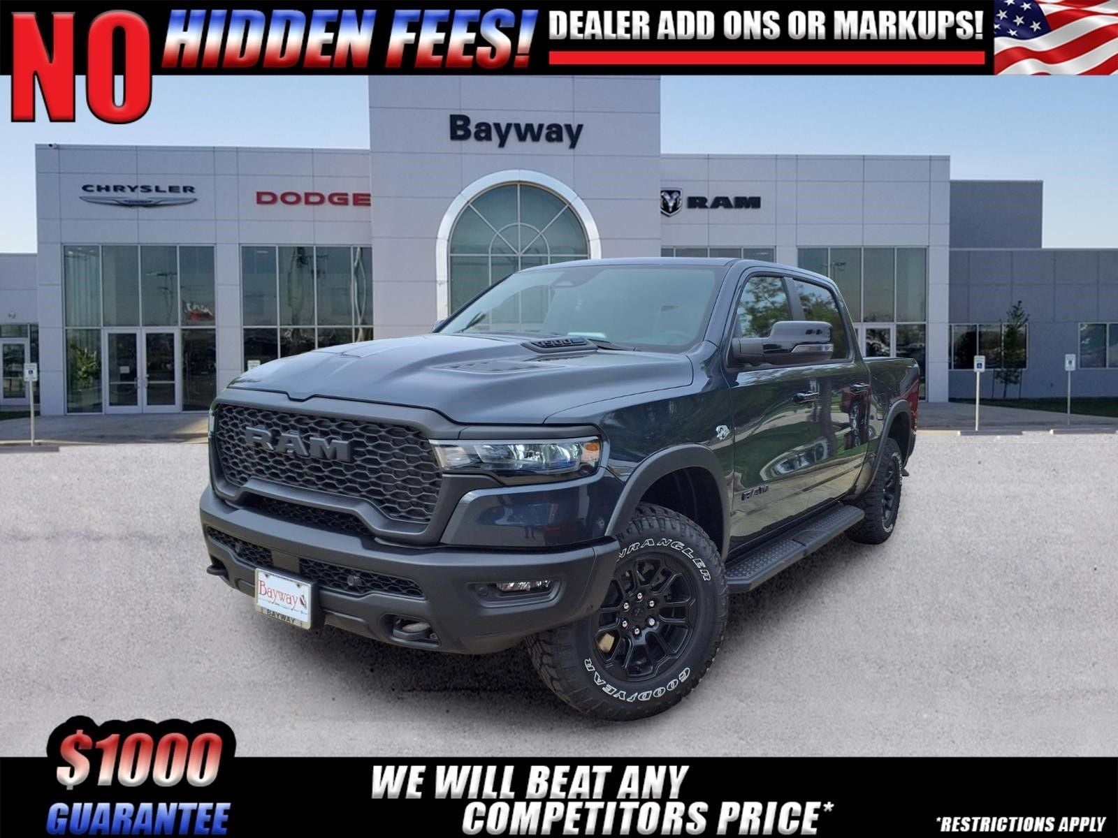 2026 RAM 1500 Rebel in Forged Blue Metallic Exterior Paint — front three-quarter view