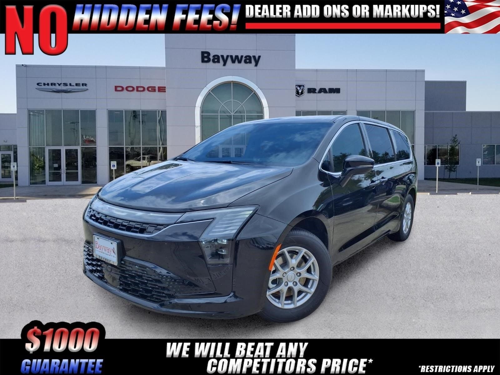 2027 Chrysler Pacifica Select in Diamond Black Crystal Pearl-Coat Exterior Paint — front three-quarter view