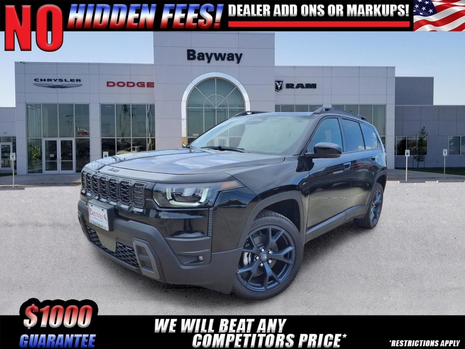 2026 Jeep Cherokee 85th Anniversary in Diamond Black Crystal Pearl-Coat Exterior Paint — front three-quarter view