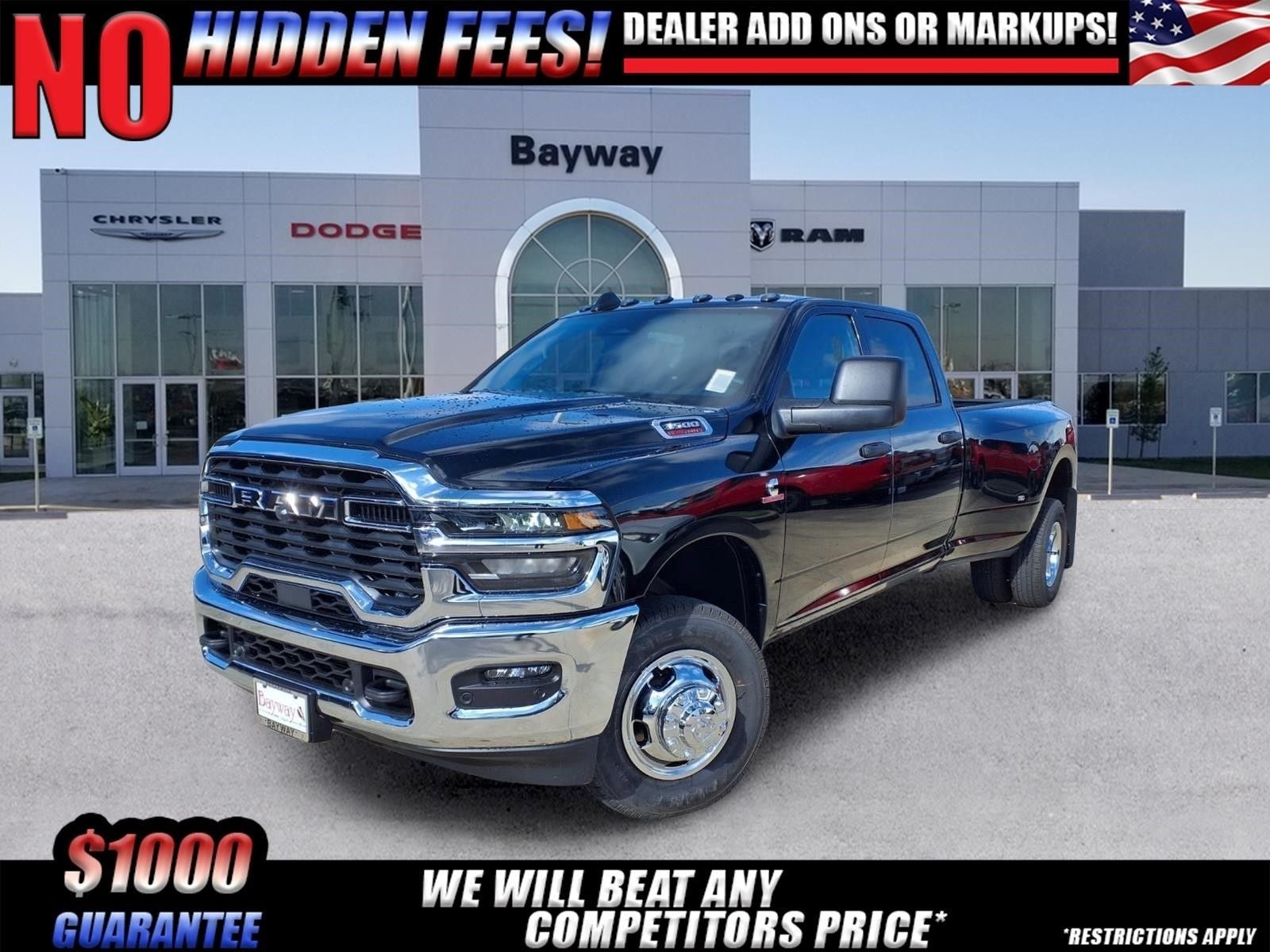 2026 RAM 3500 Tradesman in Diamond Black Crystal Pearl-Coat Exterior Paint — front three-quarter view