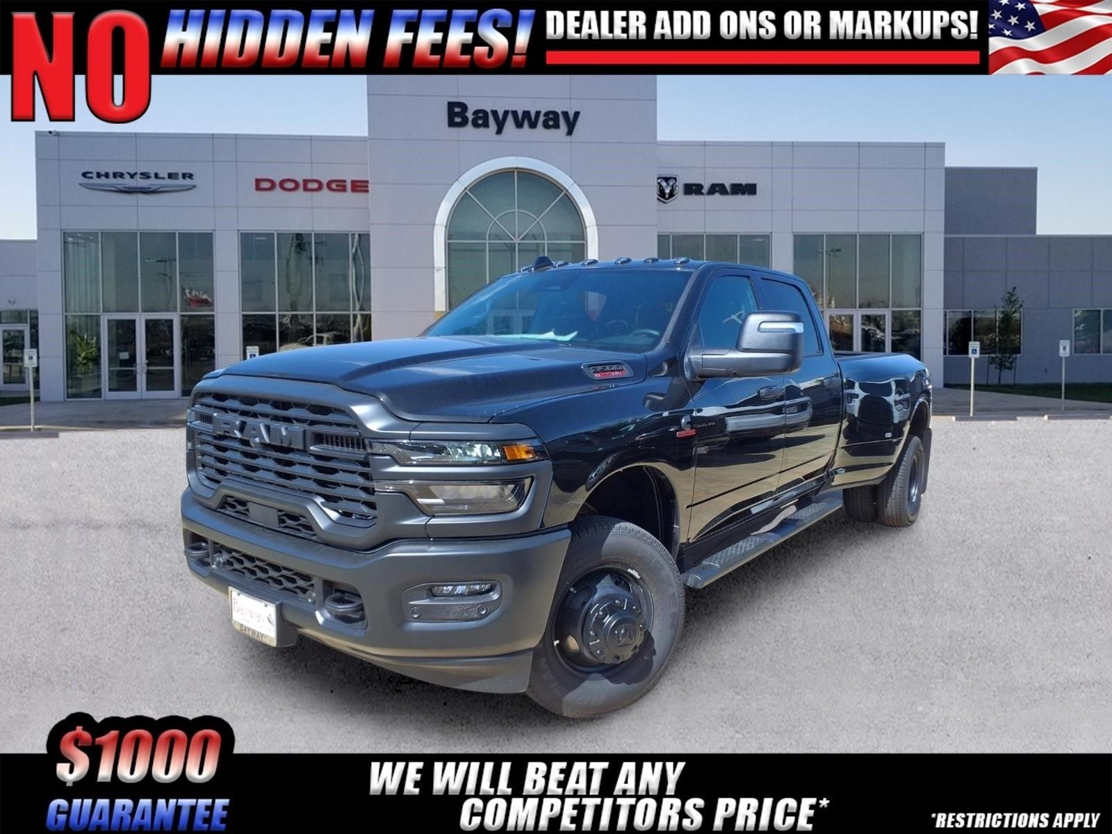 2026 RAM 3500 Tradesman in Diamond Black Crystal Pearl-Coat Exterior Paint — front three-quarter view