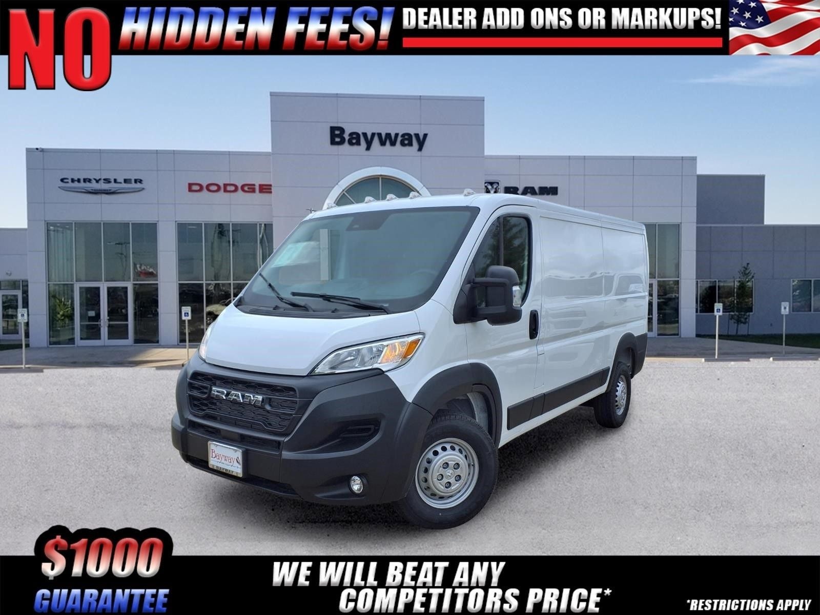 2026 RAM Promaster Low Roof in Bright White Clear-Coat Exterior Paint — front three-quarter view