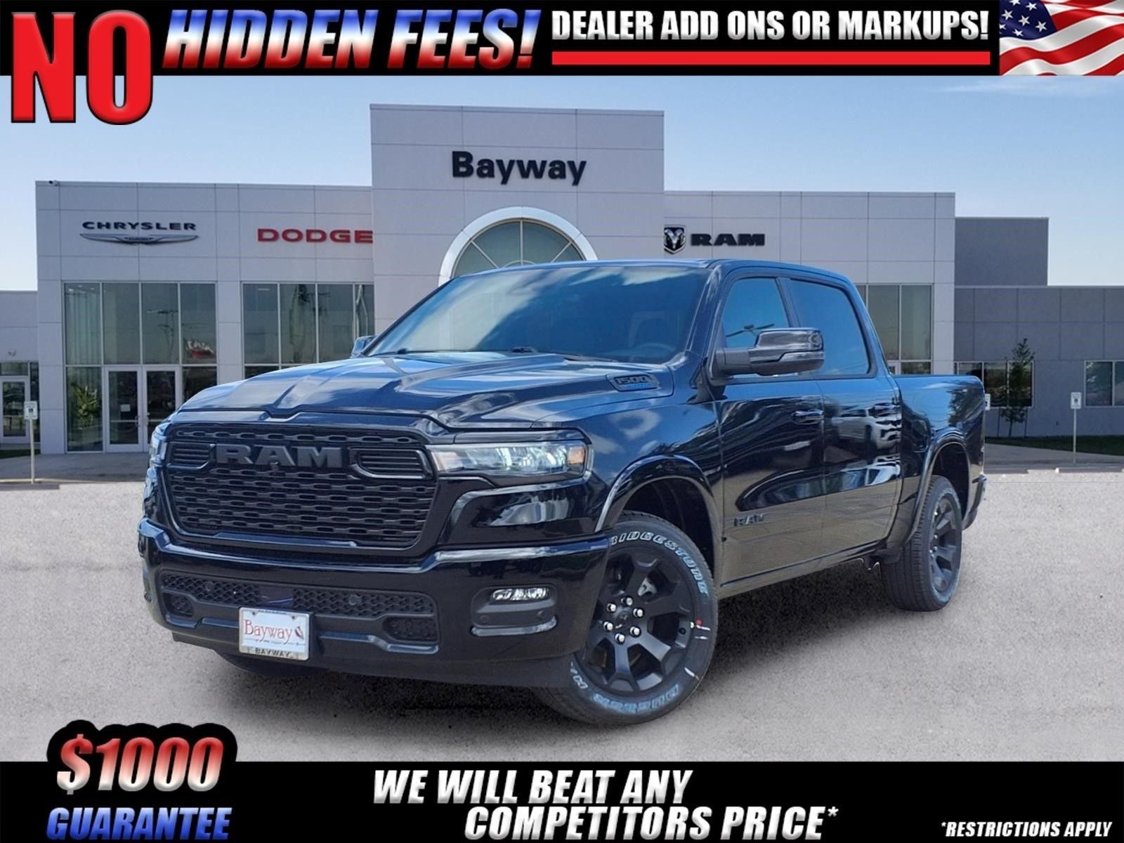2026 RAM 1500 Big Horn/Lone Star in Diamond Black Crystal Pearl-Coat Exterior Paint — front three-quarter view