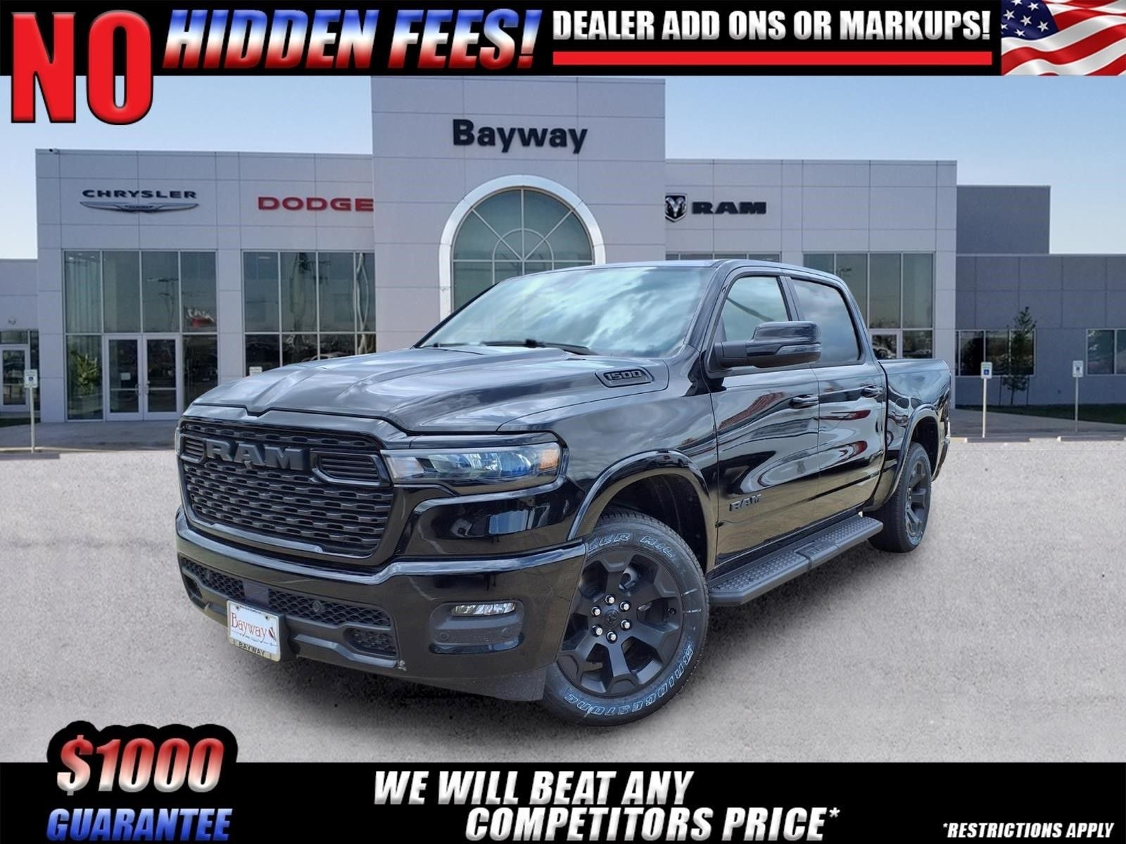 2026 RAM 1500 Big Horn/Lone Star in Diamond Black Crystal Pearl-Coat Exterior Paint — front three-quarter view