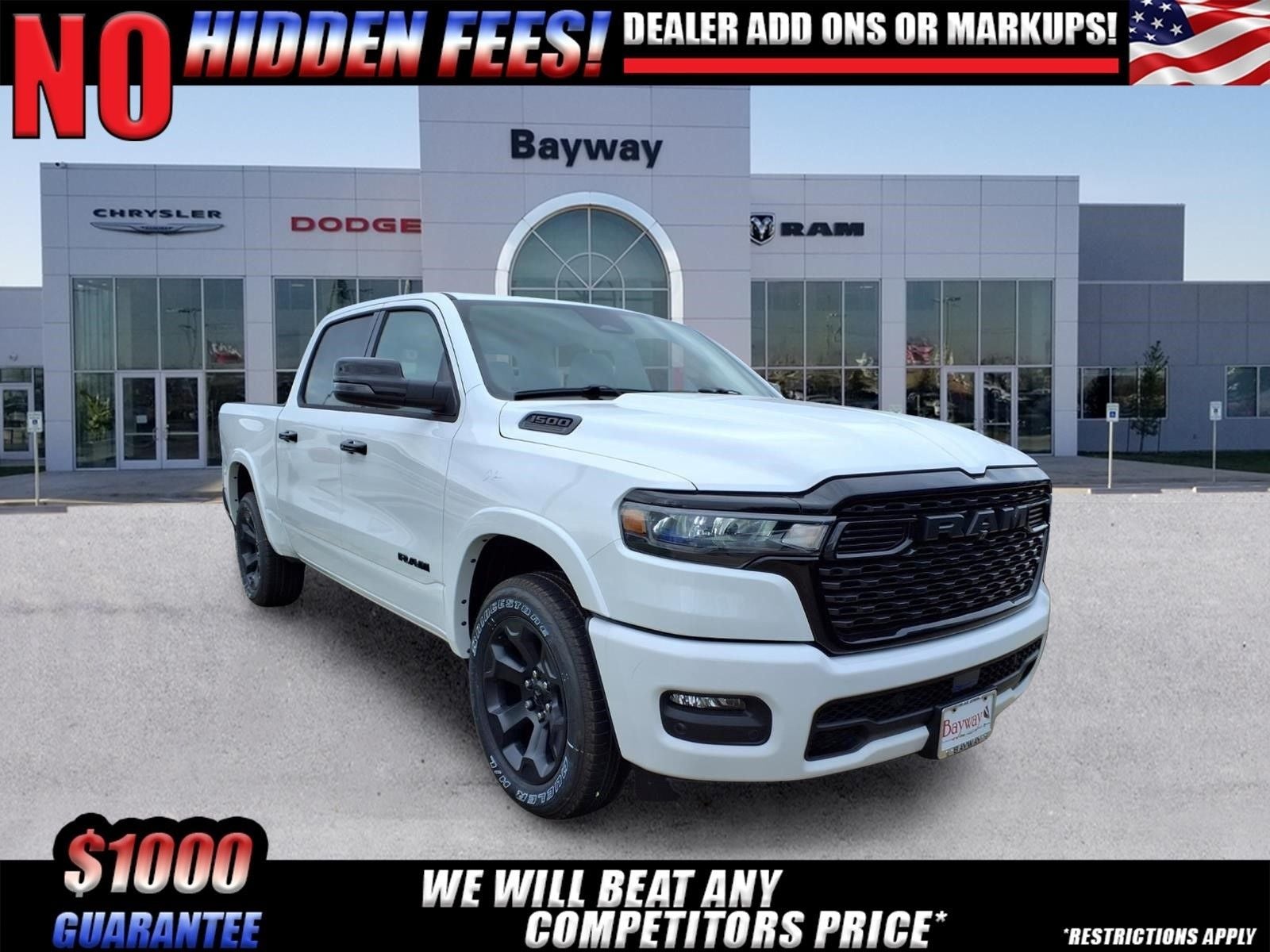 2026 RAM 1500 Big Horn/Lone Star in Bright White Clear-Coat Exterior Paint — front three-quarter view