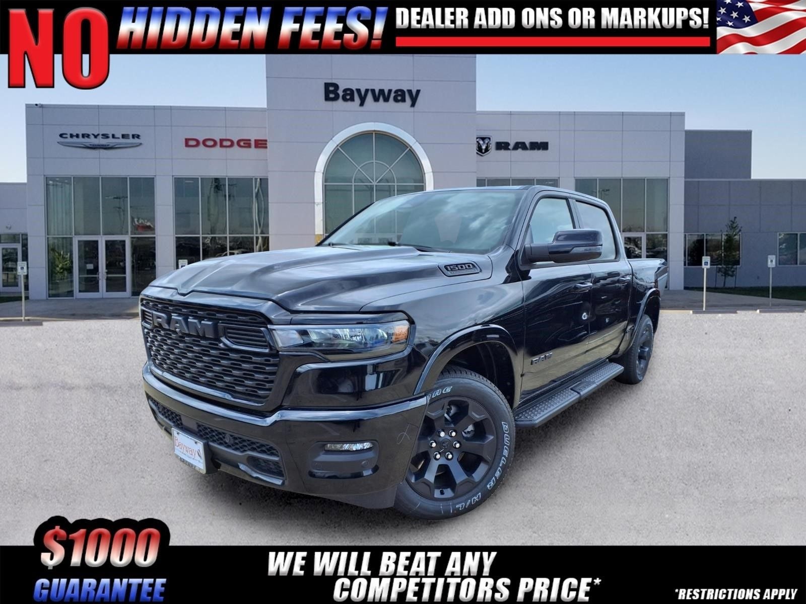 2026 RAM 1500 Big Horn/Lone Star in Diamond Black Crystal Pearl-Coat Exterior Paint — front three-quarter view
