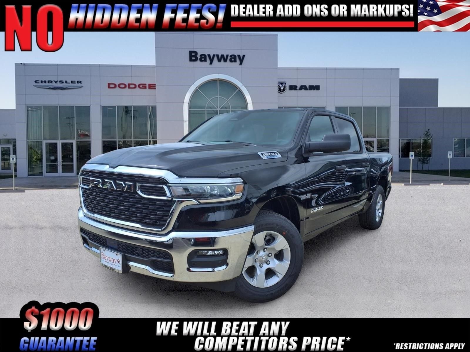 2026 RAM 1500 Big Horn/Lone Star in Diamond Black Crystal Pearl-Coat Exterior Paint — front three-quarter view