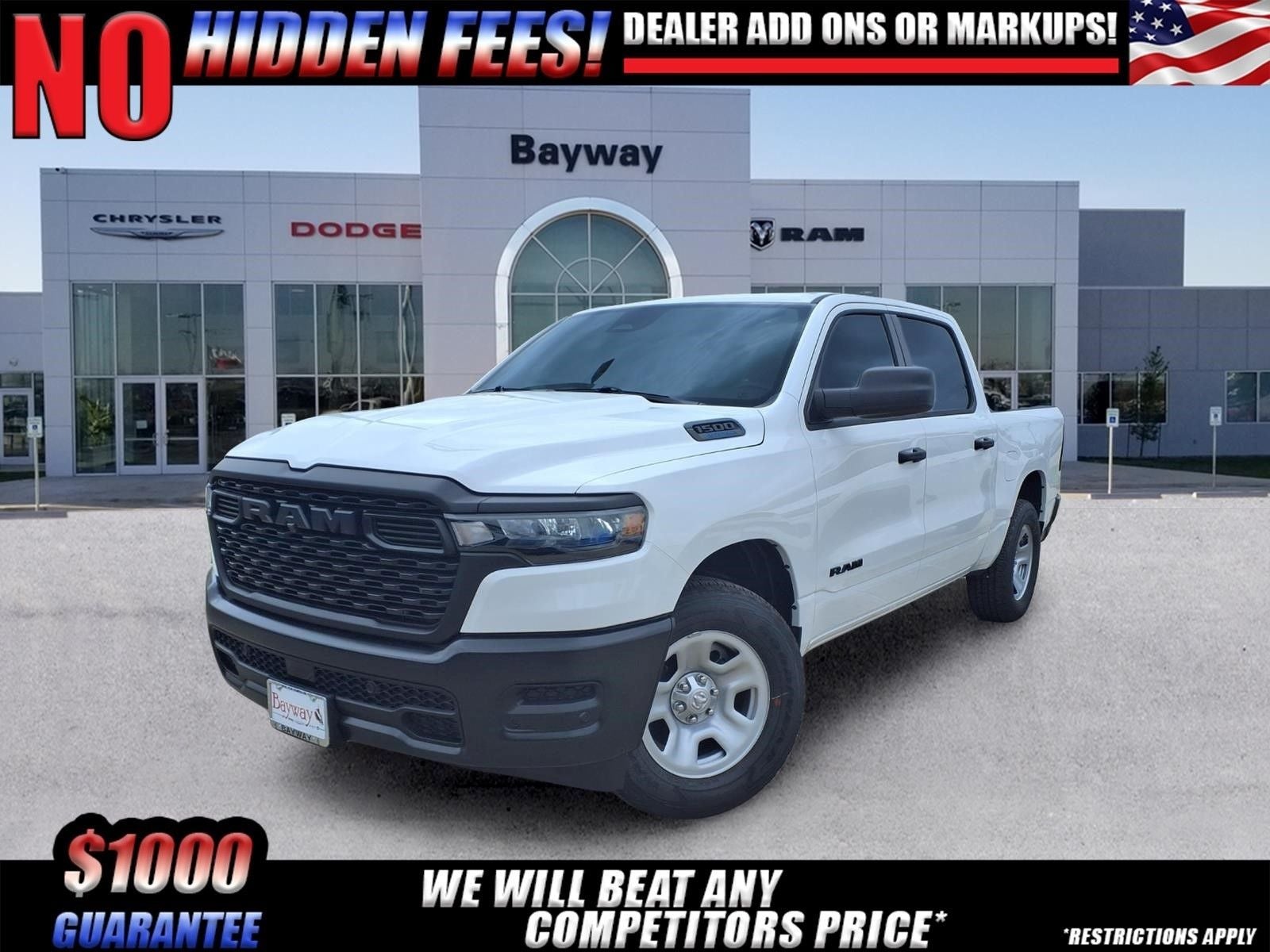 2026 RAM 1500 Tradesman in Bright White Clear-Coat Exterior Paint — front three-quarter view