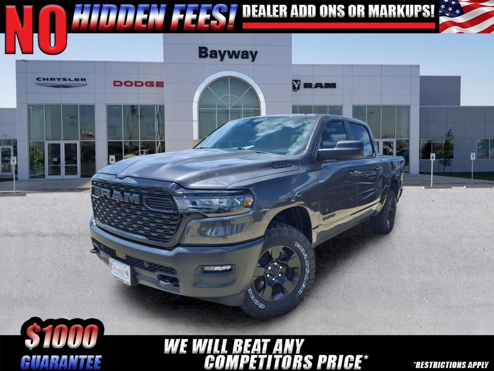 2026 RAM 1500 Warlock in Granite Crystal Metallic Clear-Coat Exterior Paint — front three-quarter view
