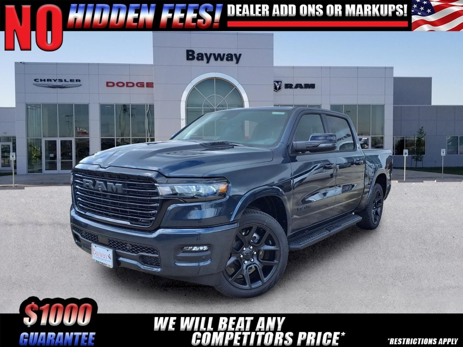 2026 RAM 1500 Laramie in Forged Blue Metallic Exterior Paint — front three-quarter view